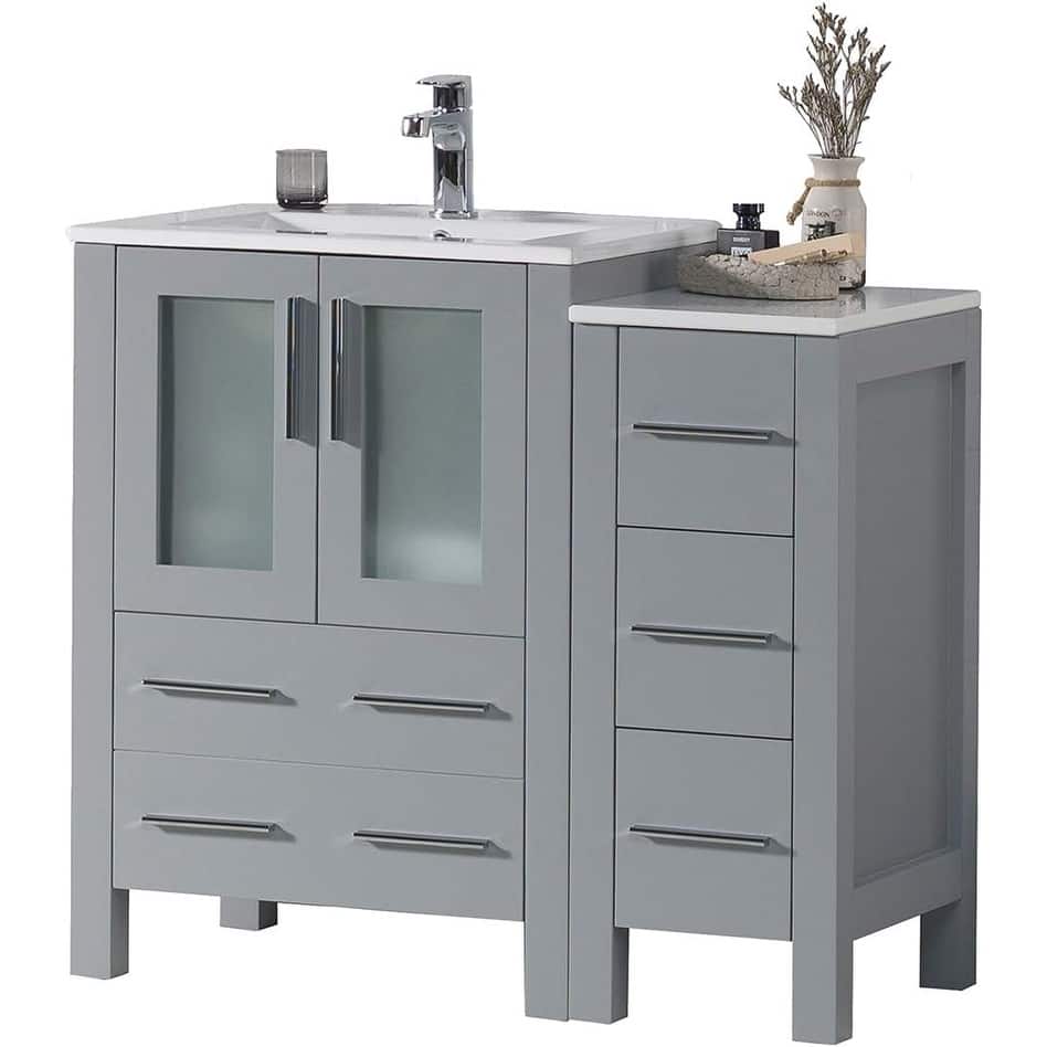 Blossom 36" Solid Wood Bathroom Vanity w/ Ceramic Sink & Side Cabinet