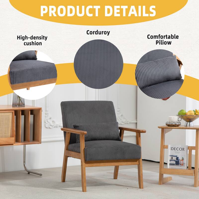 Corduroy Accent Chair,Solid Wood Armchair for Living Room