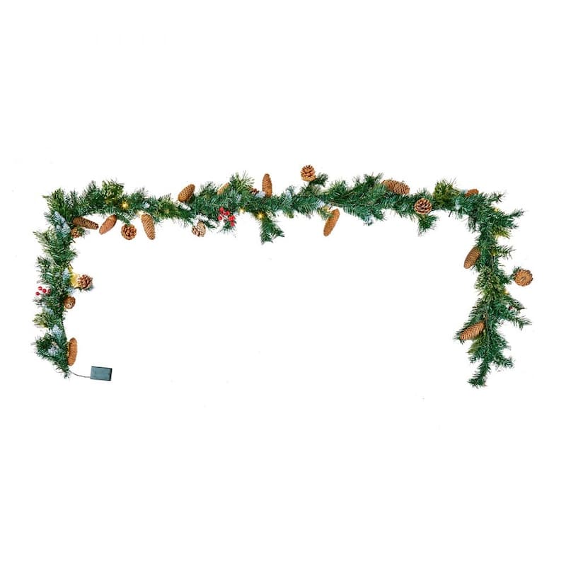 Holiday Greenery Garland 9ft Long with Warm White LED Lights and Lifelike Pinecones - 108.27” x 11.02” x 5.91”
