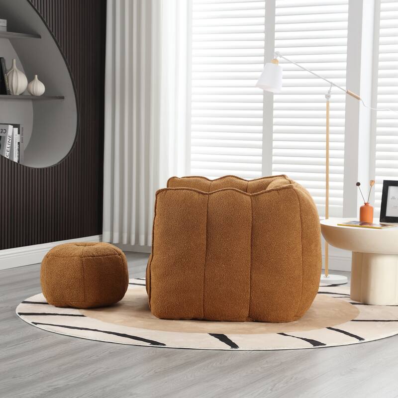 Soft Bean Bag Chair with High Resilient Foam for Adults, Comfortable Square Lazy Sofa with Footstool for Living Room