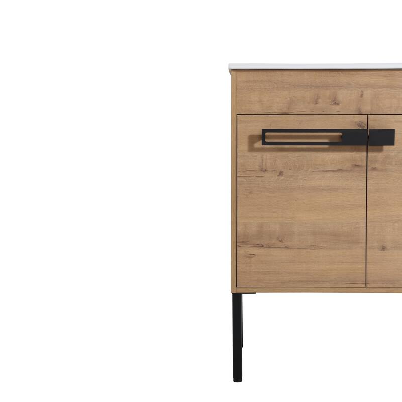 24 Inch/30 Inch /36 Inch Bathroom Vanity W/Sink Freestanding/Wall Mounted Vanity Ceramic Sink Set With Adjustable Shelf