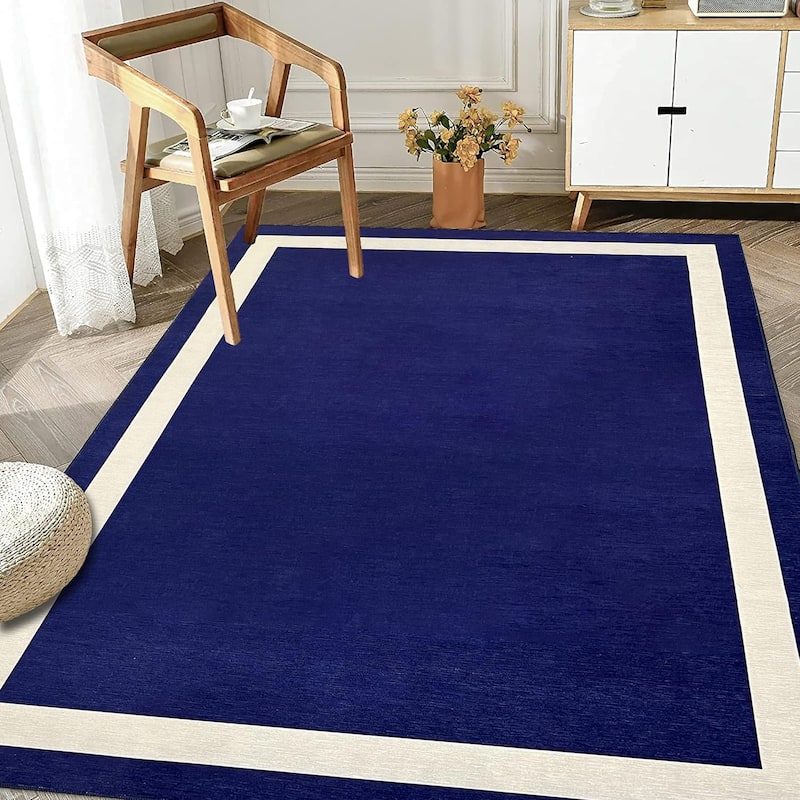 Machine Washable Area Rug With Non Slip Backing - Everest Geometric Modern Border Design
