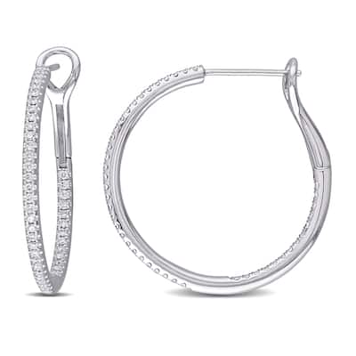 Miadora 14k White Gold 1/2ct TDW Diamond Inside Outside Hoop Earrings - 28.6 mm x 1.9 mm x 28.5 mm