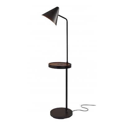 Matte Black Metal Floor Lamp with Wireless Charging Task Shelf - 59 X 12.5 X 16