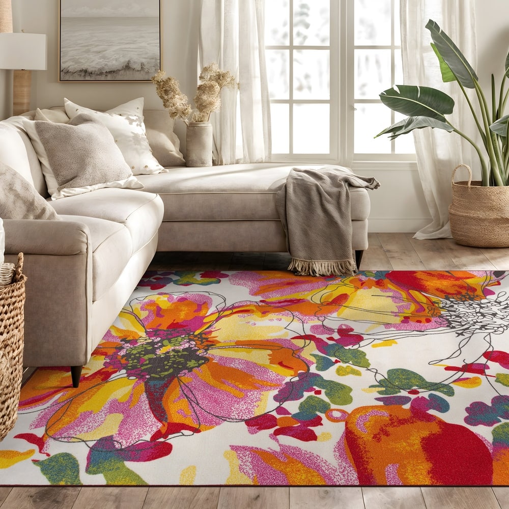 World Rug Gallery Modern Bright Flowers Non-Slip Area Rug Multi