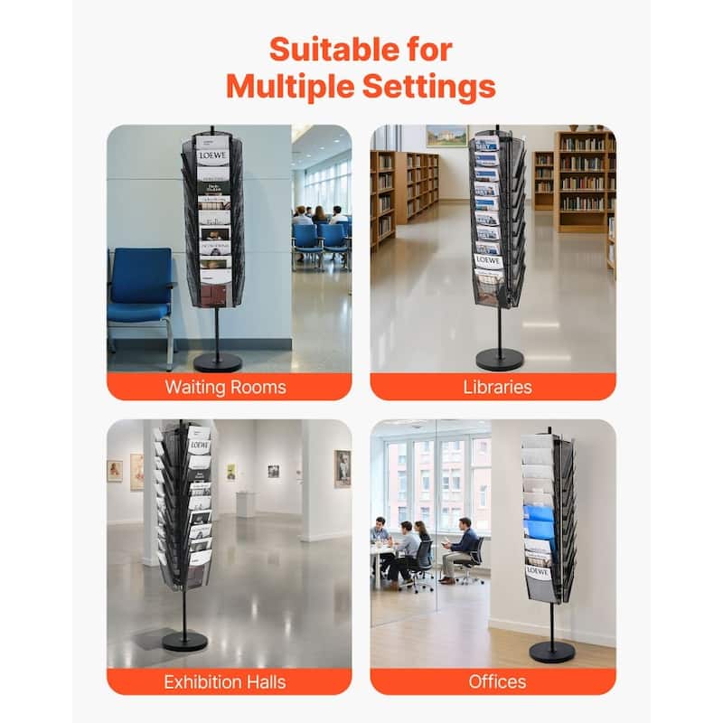 30-Tier Rotating Metal Magazine Display Rack 360° Swivel Literature Stand for Brochures, A4 Documents & Catalogs
