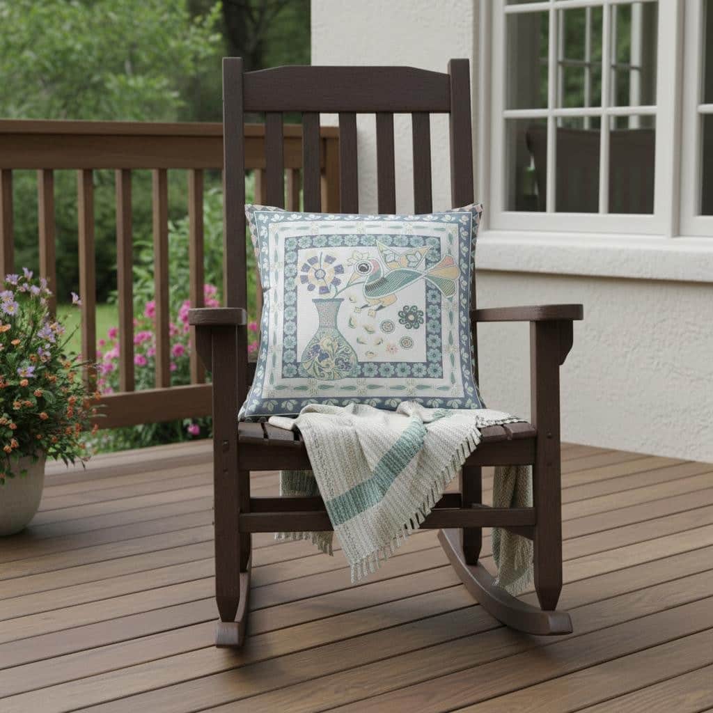 HomeRoots 20" x 20" Blue and White Bird Blown Seam Floral Indoor Outdoor Throw Pillow - 20.00' X '5.00' X '20.00