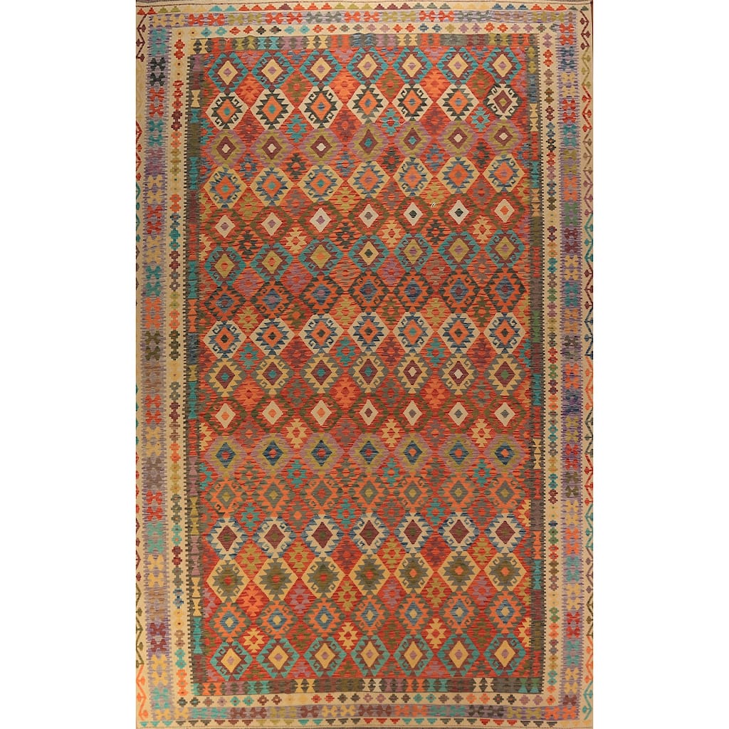 South Western Style Kilim Oriental Large Rug Hand-Woven Wool Carpet - 10'0"x 16'1"