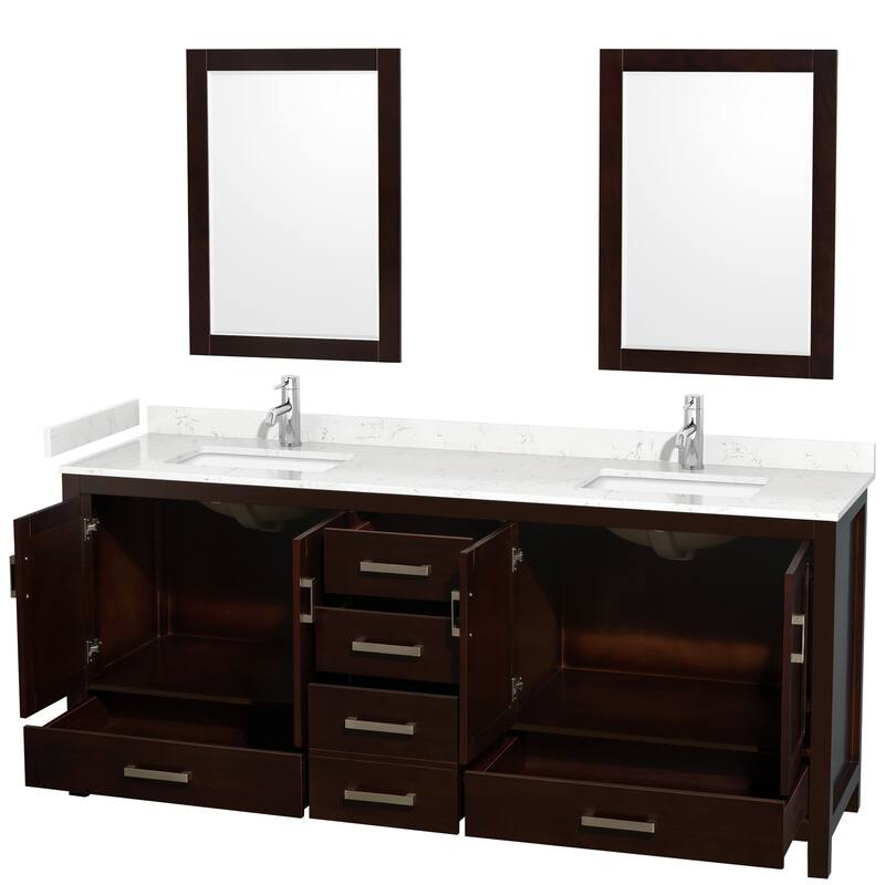 Sheffield Double Bathroom Vanity Set, Cultured Top, 24-Inch Mirrors