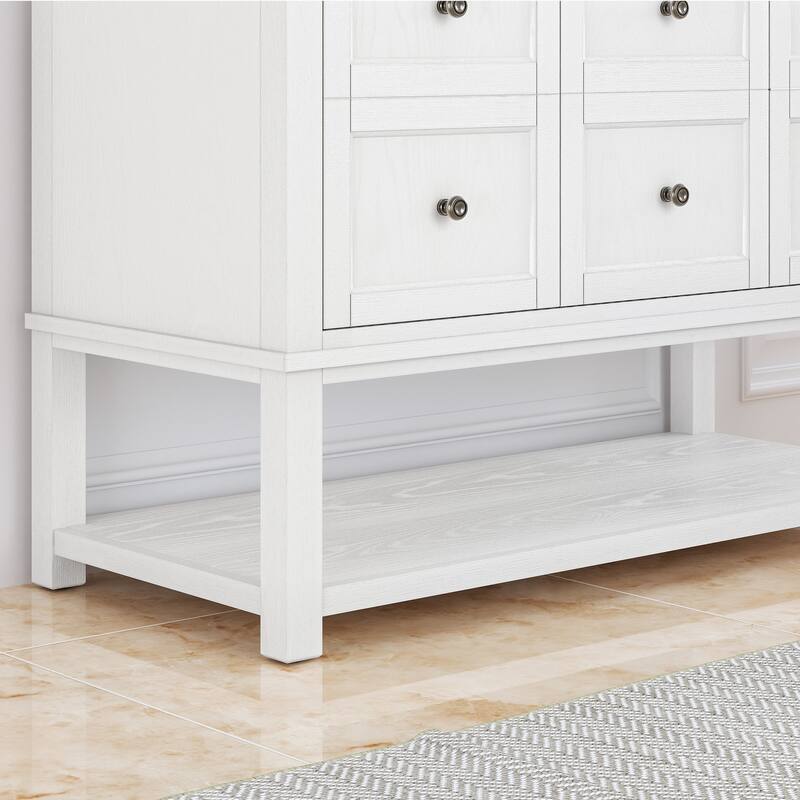 48" Bathroom Vanity with Sink, Marble Countertop Single Bathroom Vanity with 6 Drawers, White