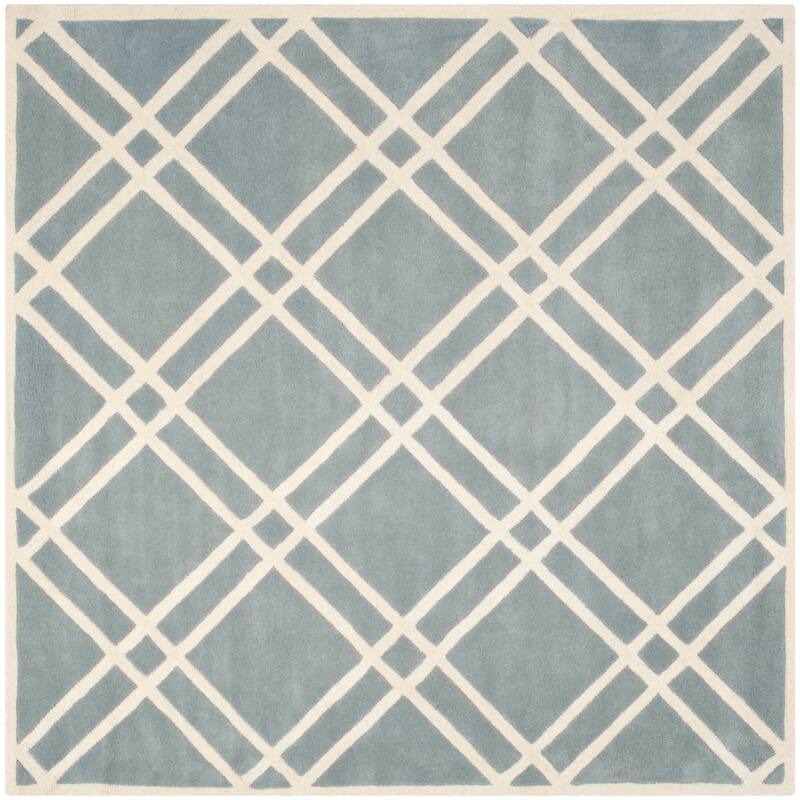 SAFAVIEH Handmade Chatham Geronda Modern Moroccan Wool Rug - 7' Square - Blue/Ivory