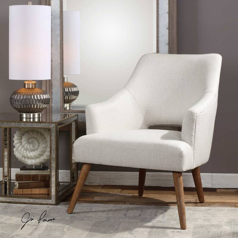 33" white chenille woven argyle pattern retro accent chair