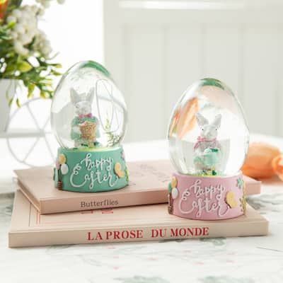 Glitzhome Easter Resin Chick Family Bunny Couple Waterglobe Spring Gifts Table Decor
