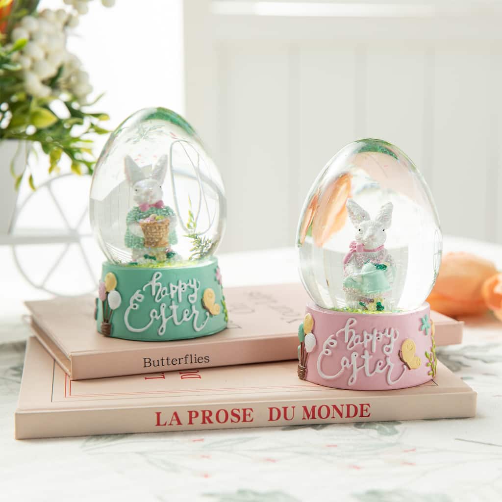 Glitzhome Easter Resin Bunny Couple Waterglobe Spring Gifts Table Decor