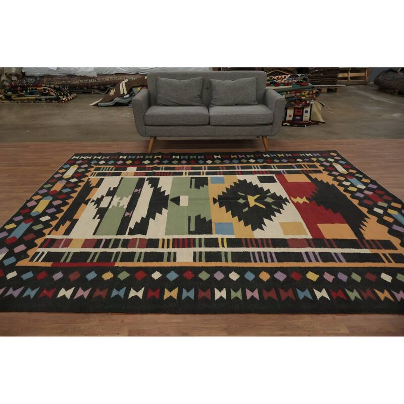 Hand Woven Oriental 100% Wool Carpet Southwestern Tribal Multi-Colored Kilim Area Rug - 10' 0'' X 8' 4''