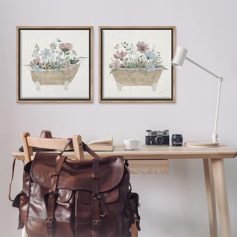 Stupell Rustic Florals in Bathtubs Framed Floater Canvas Wall Art Design By Tava Studios (Set of 2)
