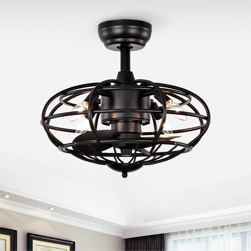 Cage Style Ceiling Fan Light with 3 Blades and Remote Control, Adjustable Fan Speed for Bedroom and Living Room