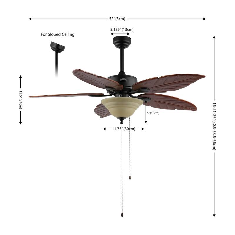 Owen 52" 3-Light Coastal Bohemian Iron/Wood Palm Leaf LED Ceiling Fan with Pull Chain, by JONATHAN Y