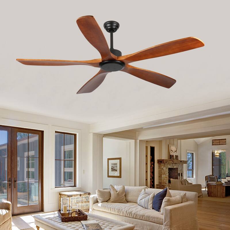 60 Inch wood Ceiling Fan with Remote Control, Low Profile Ceiling Fan without Light,Noiseless Reversible DC Motor with Timer
