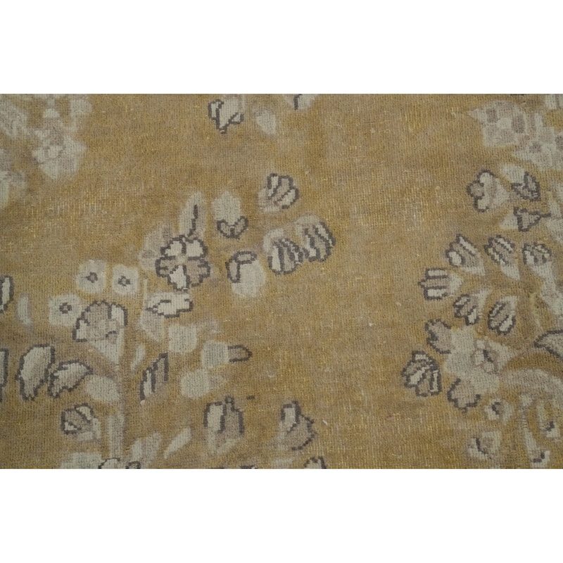 Hand Knotted Oriental 100% Wool Carpet Traditional Floral Yellow & Gold Kerman Area Rug - 12' 9'' X 9' 6''
