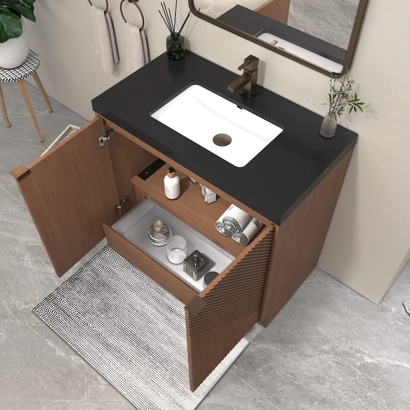Milano 36" Freestanding Bathroom Vanity with Black Acrylic Sink