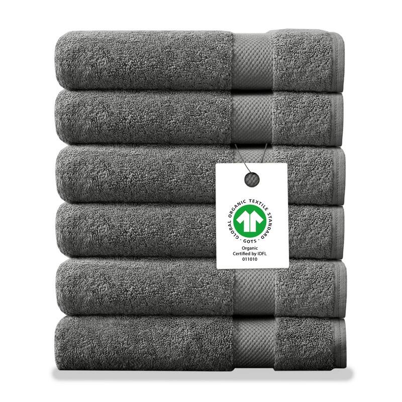 Delara Organic Cotton Luxuriously Plush Washcloths Pack of 6 |GOTS & OEKO-TEX Certified |650 GSM Long Staple | Quick Dry & Soft - Dark Grey