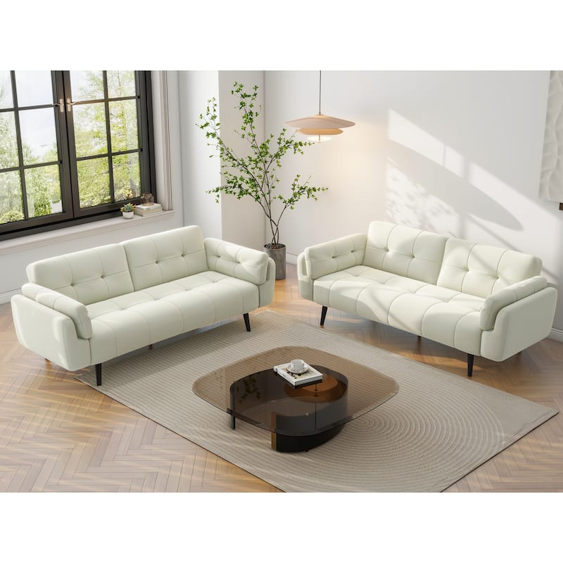 2Set Adjustable Backrest Convertible Futon Sleeper Couch
