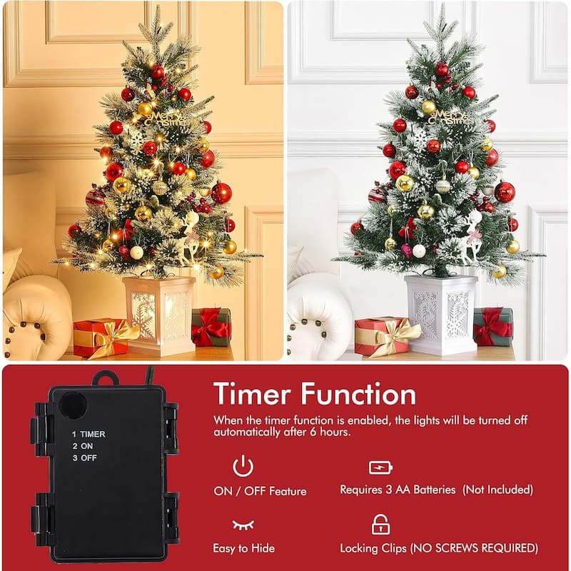 3 Ft Pre-Lit Artificial Christmas Trees with Snowflake lightbox Base