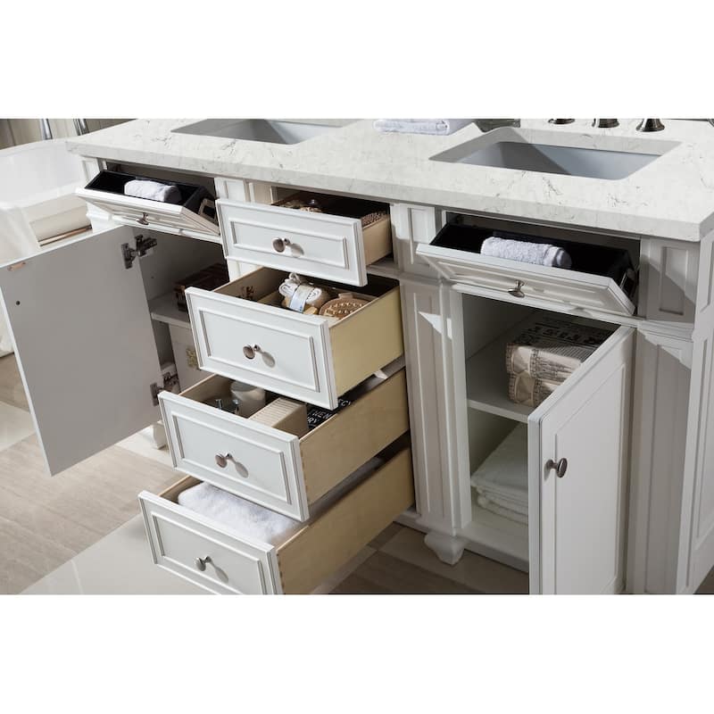 James Martin Vanities Bristol 60" Double Vanity, Bright White - Eternal Jasmine Pearl Quartz