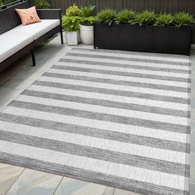 Fafi Stripe Weather Resistant Blended Style Outdoor Rug