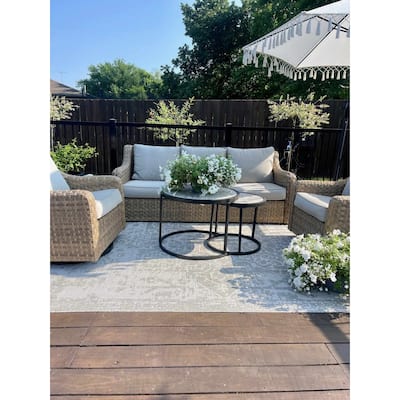 Hauteloom Canadian Living Room, Bedroom Patio Outdoor Area Rug - Gray, Medium Gray, Peach - 2' x 2'11"