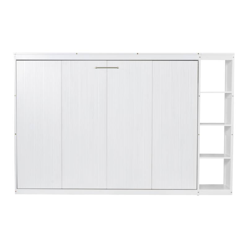 Full Size Murphy Bed Cabinet with Bookshelf, Space-Saving Foldable Wood Wall Bed Frame w/Hidden Bed Foundation & Slats Support