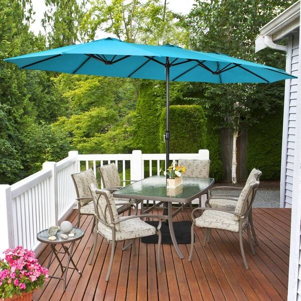 2 inch patio umbrella PURPLE LEAF 14ft Patio Market Umbrella with Base Double-sided Sun Beach Umbrellas with Crank for Pool Beach Deck Backyard Cream, White