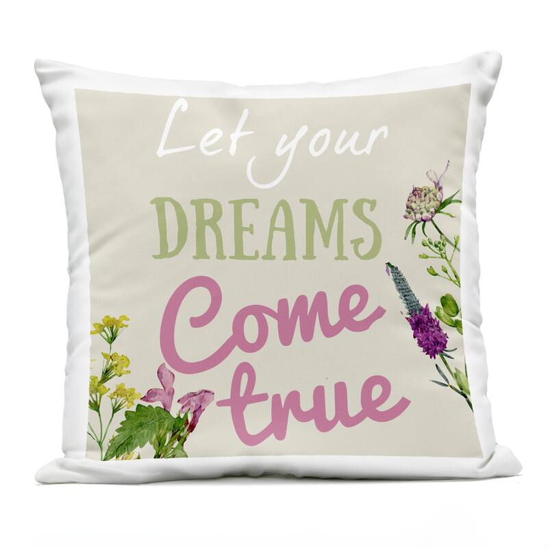 Stupell Dreams Come True with Florals Printed Outdoor Throw Pillow Design by Kim Allen - Accent - Polyester - Beige - Single