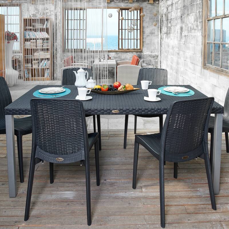 Oslo Resin All-Weather Family Dining Table with Aluminum Legs