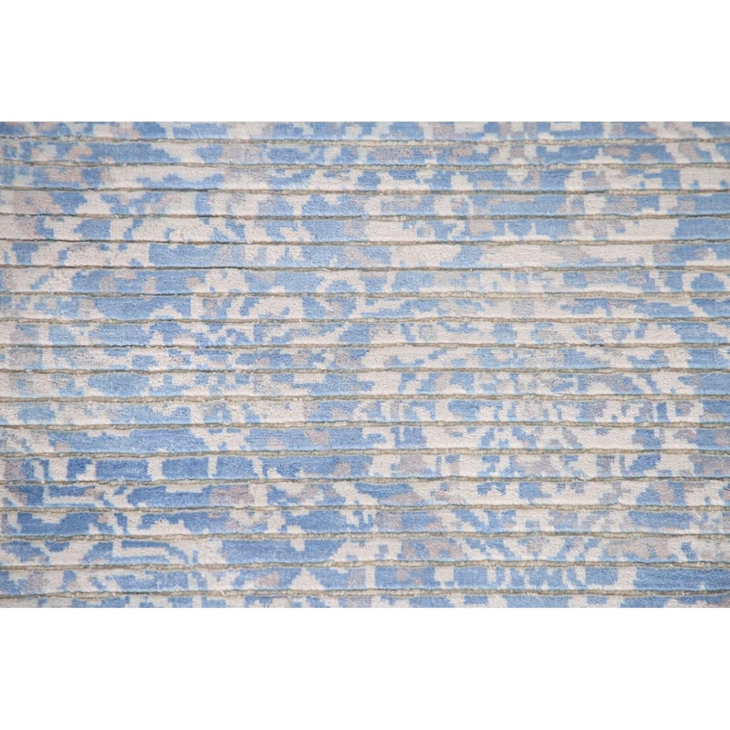 All-Over Striped Abstract Accent Rug Handmade Wool Carpet - 3'11"x 5'11"