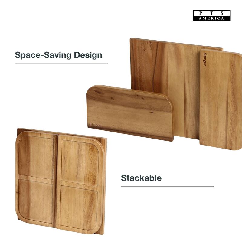Sango Atelier Acacia Wood 3-Piece Stackable Cutting Board Set- Small & Large Kitchen Chopping Boards for Meat & Vegetables