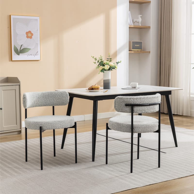 Black White Modern 20.25" Round Dining Chairs with Iron Legs for Living Room (Set of 2)