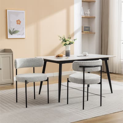 Modern 2 Piece Fabric Round Dining Chair with Backrest, Cushions, Floor Protector for Dining Room Kitchen Bedroom Living Room