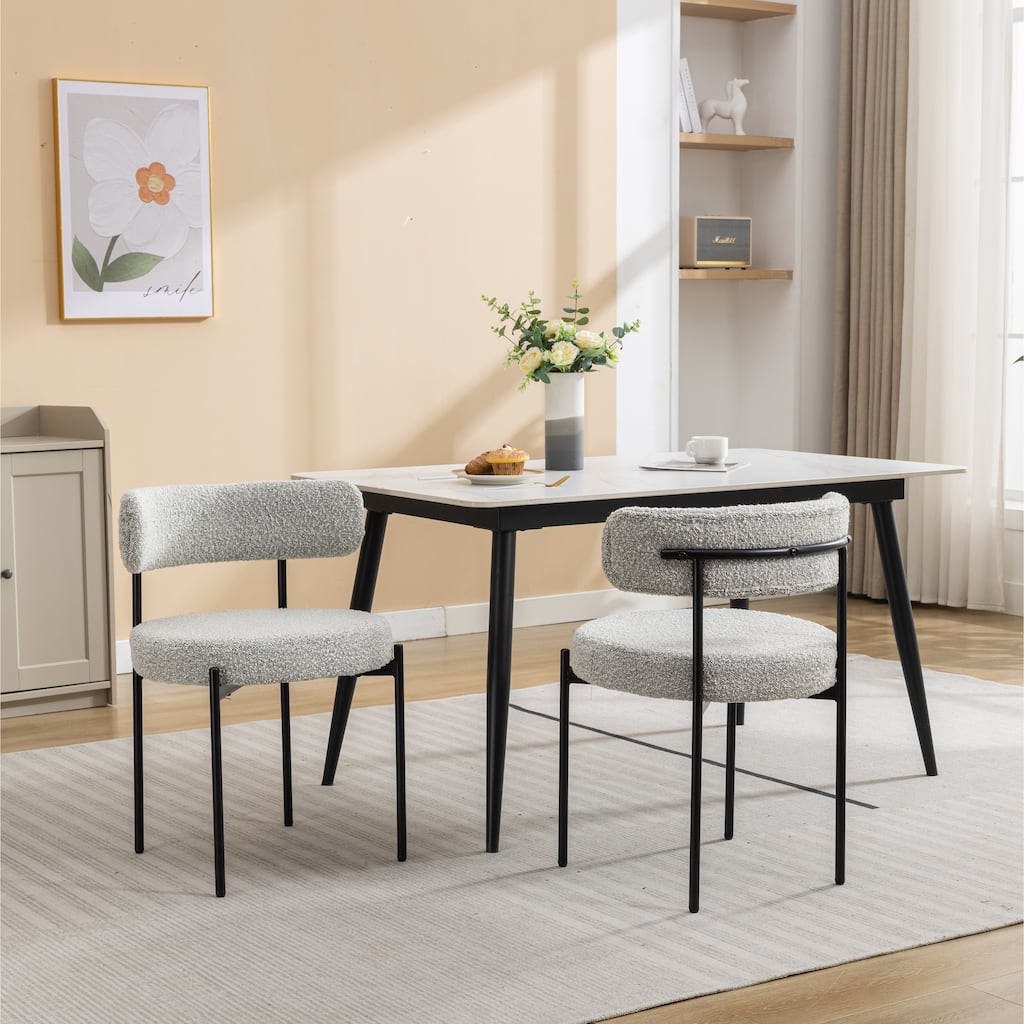 Modern 2 Piece Fabric Round Dining Chair with Backrest, Cushions, Floor Protector for Dining Room Kitchen Bedroom Living Room