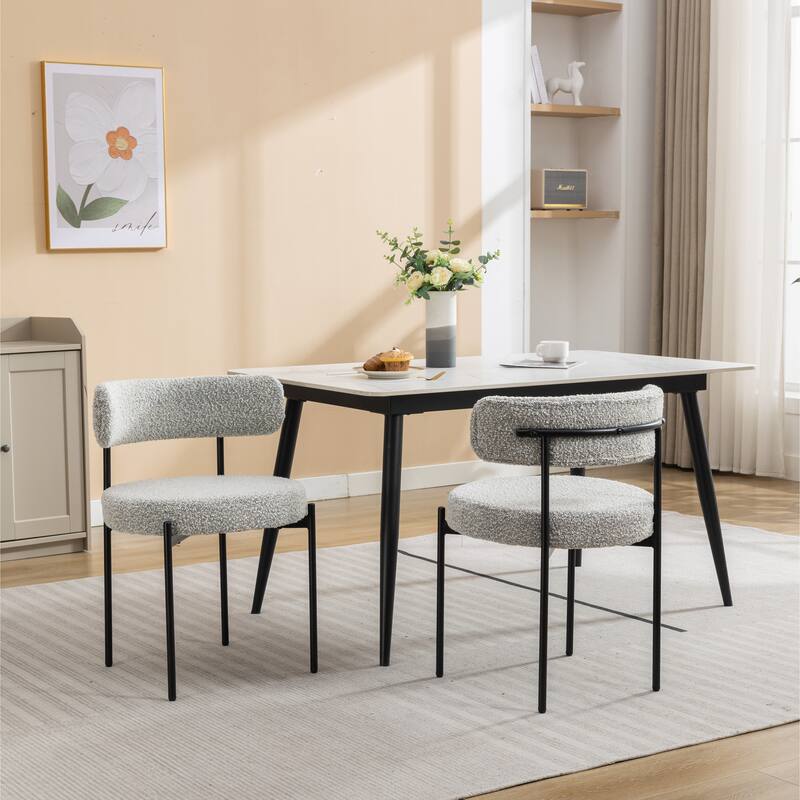 Modern 20.25" Round Dining Chairs with Iron Legs for Living Room (Set of 2)