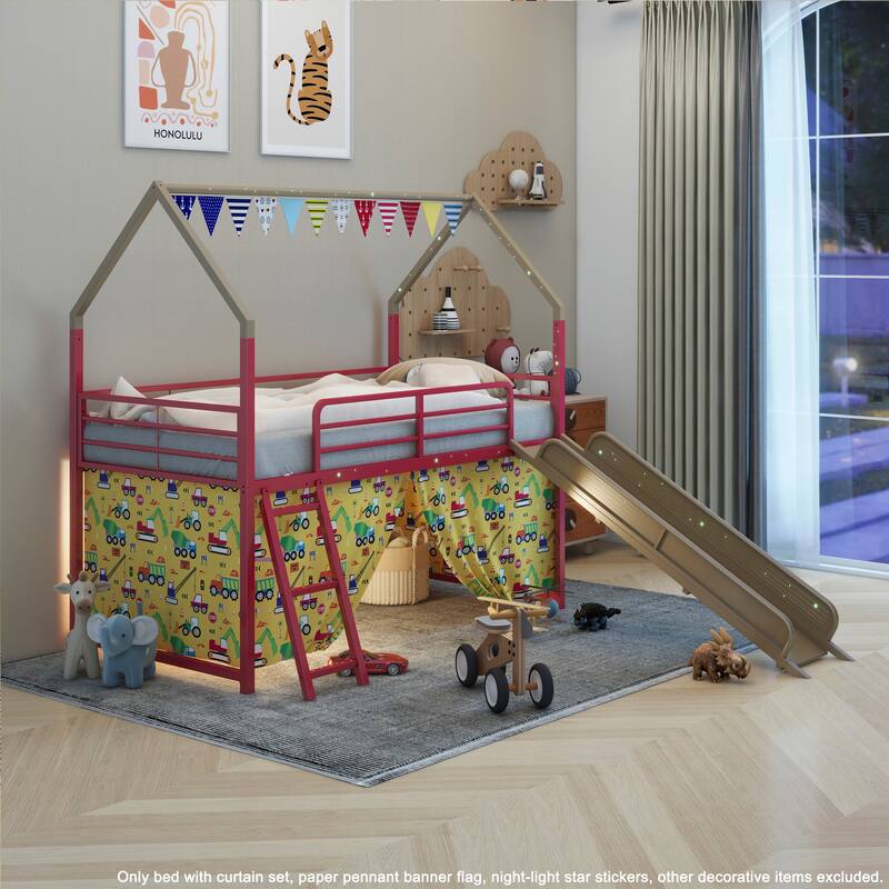 Superhero-Themed Kids' Twin Loft Bed with Slide and Safety Features