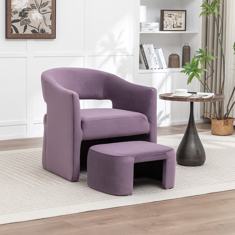 SEYNAR Modern Glam Velvet Accent Armchair Open Back with Ottoman - Purple