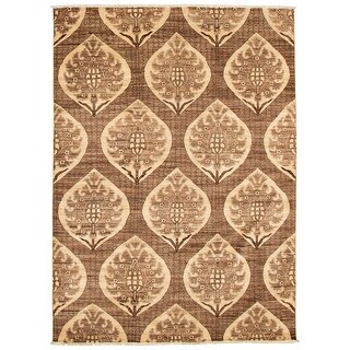 Hand-knotted Pak Finest Transitional Brown Wool Rug - 6'1 x 8'5/6'1