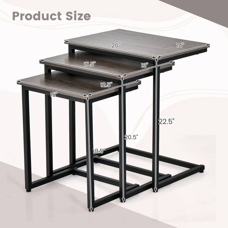 3 Pieces Multifunctional Coffee End Table Set - 20" x 14" x 22" (L x W x H)