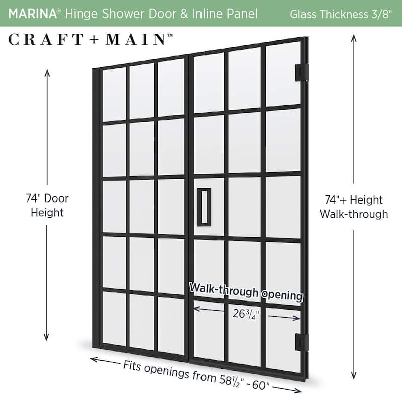 CRAFT + MAIN MRHG6074-GR Marina 74" High x 60" Wide Hinged Frameless
