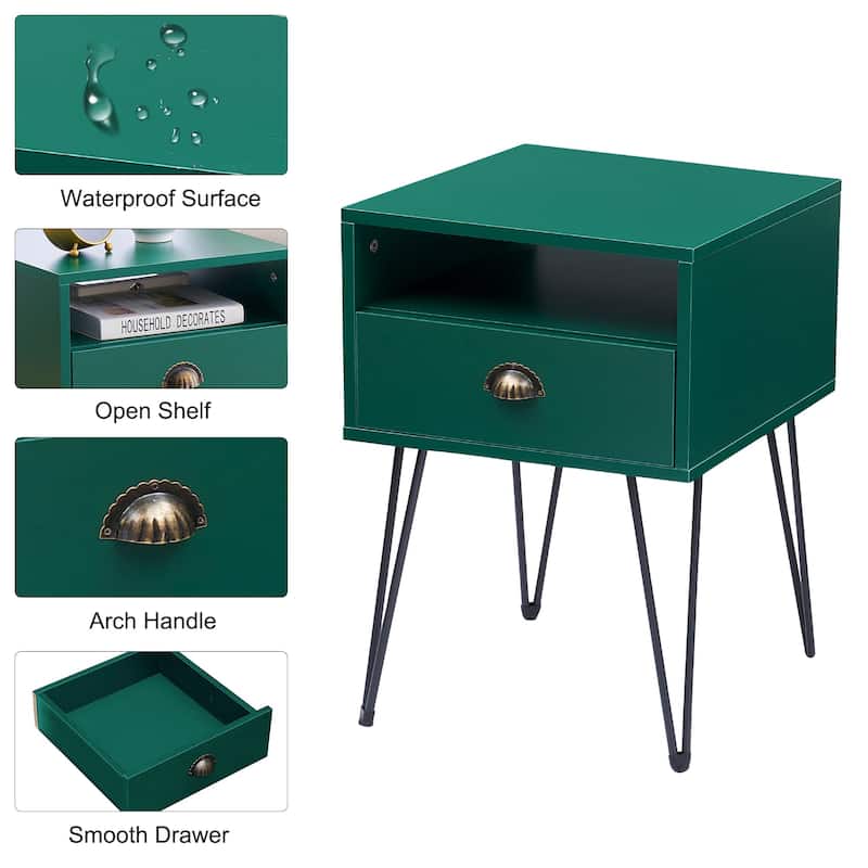 Taomika 2-Piece 1-Drawer Nightstand Set with Drawer Compact Open Shelf Bedside Table for Saving Space(Set of 2 )