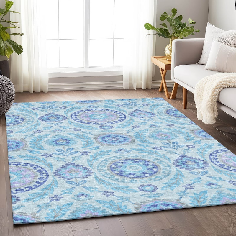Premium Washable Super Soft Boho Global Mayfield Rug - Sky - 8' x 10'