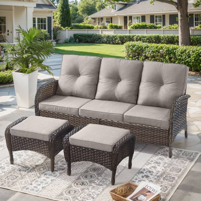 Outdoor Patio 3 Seats Sofa Ottmans Brown - Beige - Brown - Beige
