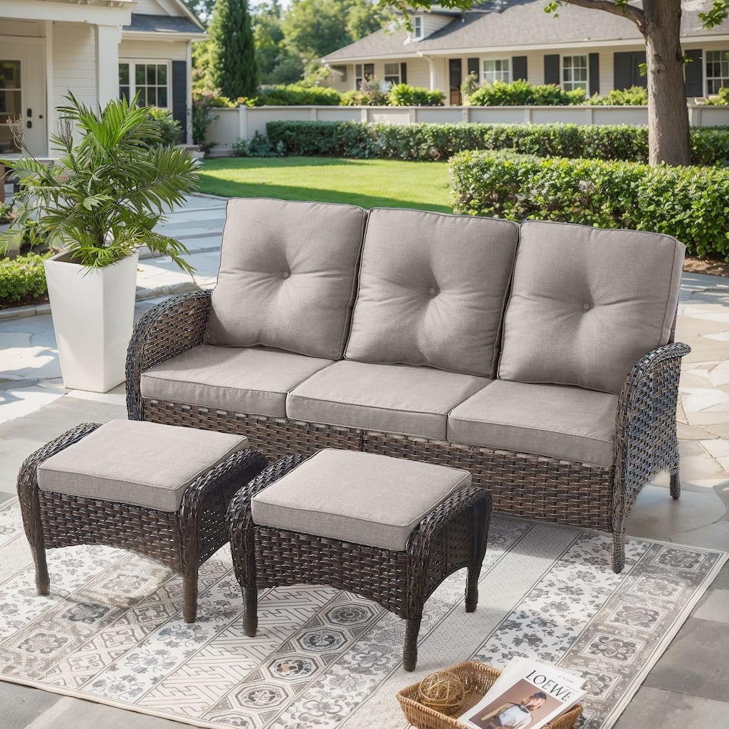 Outdoor Patio 3 Seats Sofa Ottmans Brown - Beige
